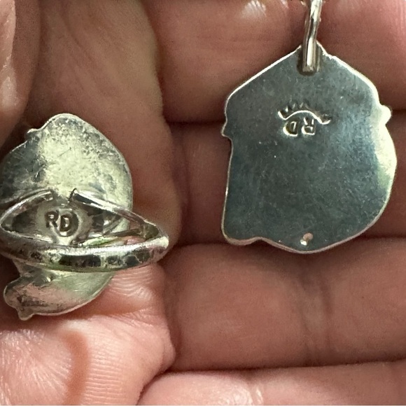 Robert Deutsawe Zuni Sterling Silver Turquoise Pendant Necklace & Cocktail Ring - Picture 10 of 16